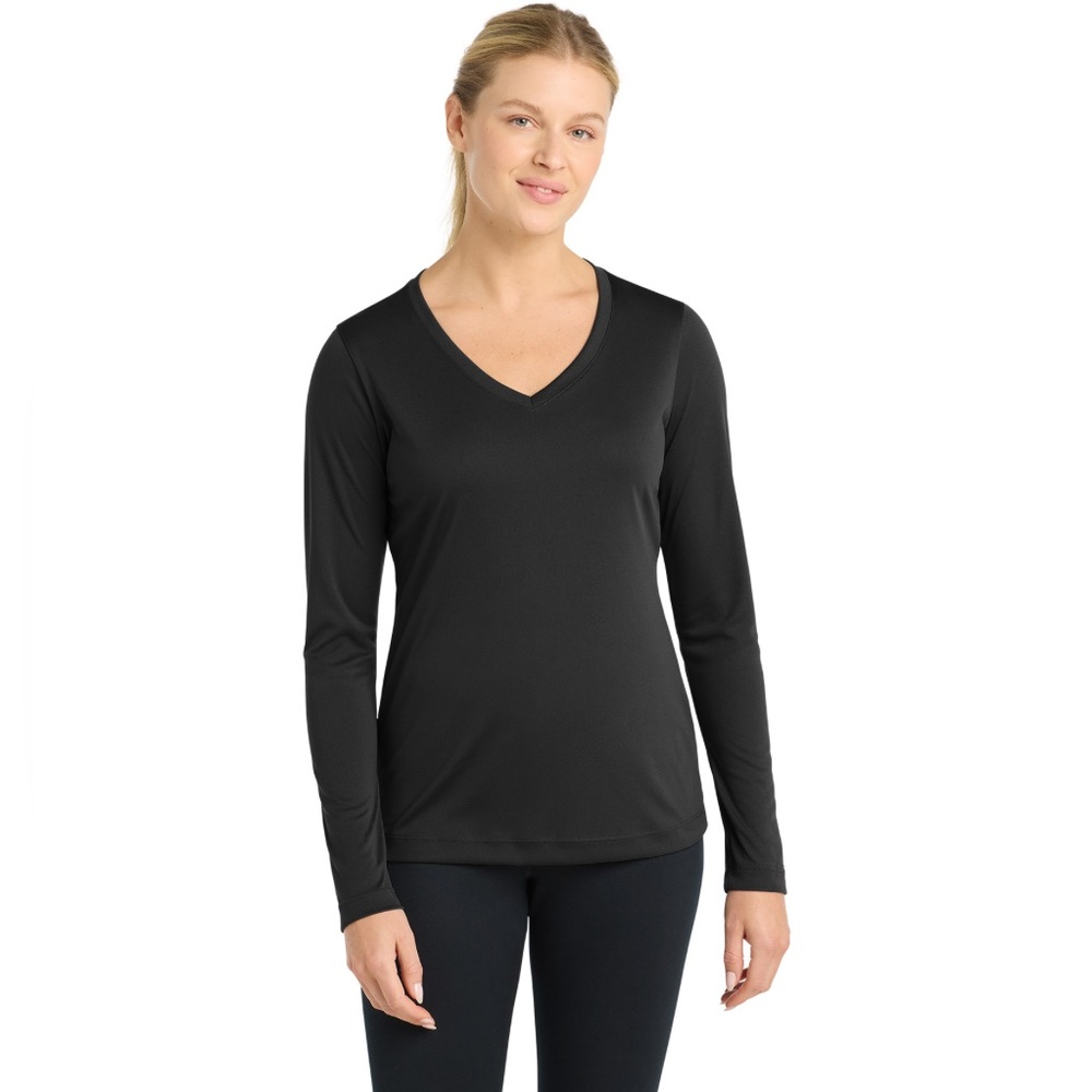NEW Black Long Sleeve Activewear Tee NWOT Athletic V-Neck